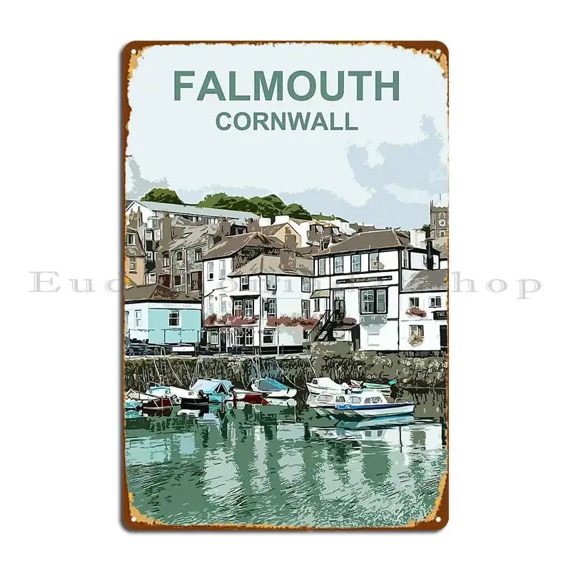 Cornwall Falmouth Harbour Travel Poster Cornish Gift Metal Plaque Poster Pub Wall Pub Wall Cave Garage Print Tin Sign Poster