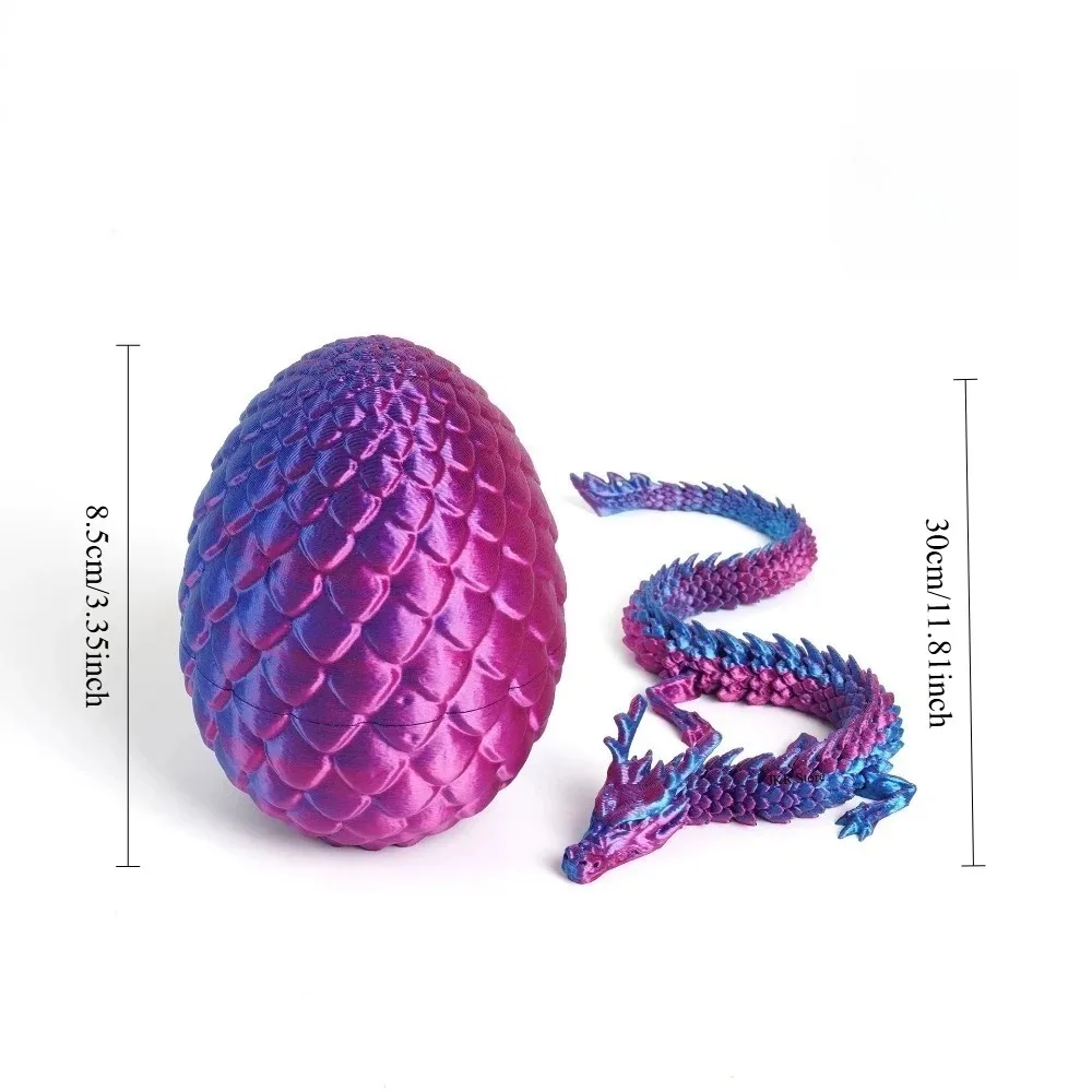Huevo De Dragón Impreso En 3D Con Dragón Articulado – Juguete De PLA De 15 Cm En Azul Púrpura, Perfecto Para Decoración Y Regalo (Extraíble)