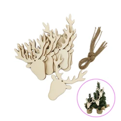 10pcs Christmas Decor Wood Ornaments for Crafts Christmas Wooden Cutouts Deer Head Christmas Ornaments Reindeer Hanging Pendants
