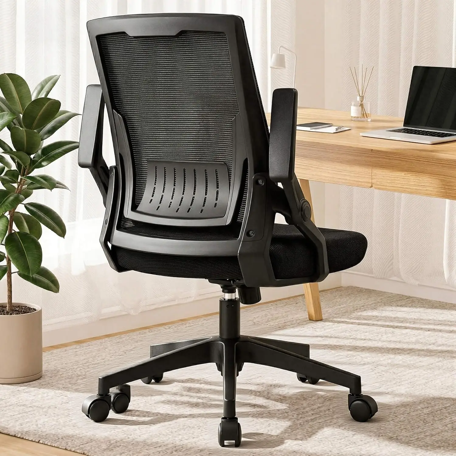 Ergonomic Office Chair with Flip-up Armrests, Mesh Backrest and Lumbar Support for Home or Office Use