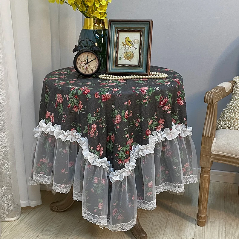 

Pure Cotton Table Cloth European Floral Tablecloth Round Lace Table Cover Living Room Coffee Table Home Decoration Tablecloth