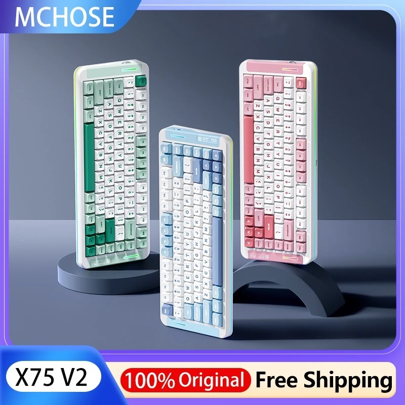 

Беспроводная механическая клавиатура Mchose X75 V2, три режима, Bluetooth 2,4 ГГц, горячая замена, киберспортивные игры, эргономичный подарок