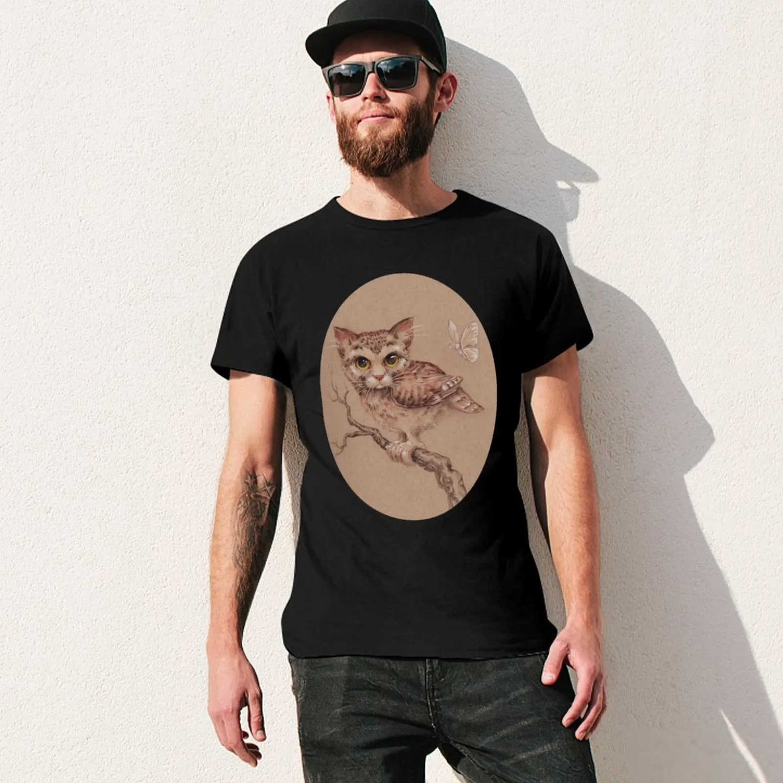 Meowl and Moth - a treetop encounter T-Shirt Personalized t-shirt graphic t shirts designer t shirt men