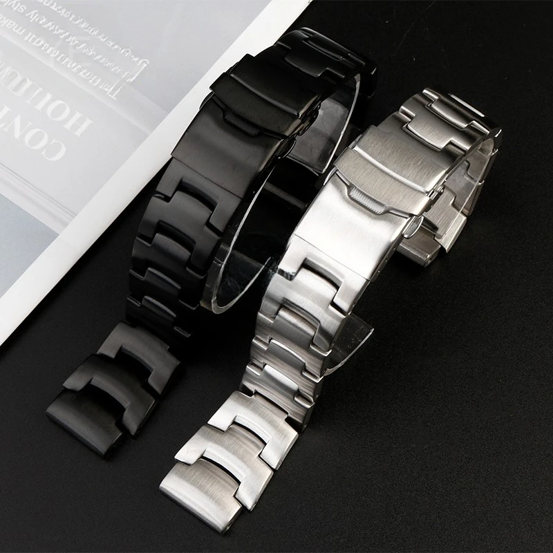 Wear-resistant 18 Black Steel Watchband for Casio PRG-260/270 PRW-3500/2000/5000/5100 Folding Buckle Concave Interface Bracelet