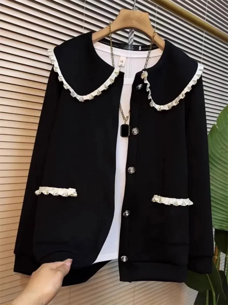 Women's Coat	Women's Jacket Extra Large Size 300 kg fat MM Loose Doll Collar Coat Women's Autumn and Winter Casual Cardigan Coat