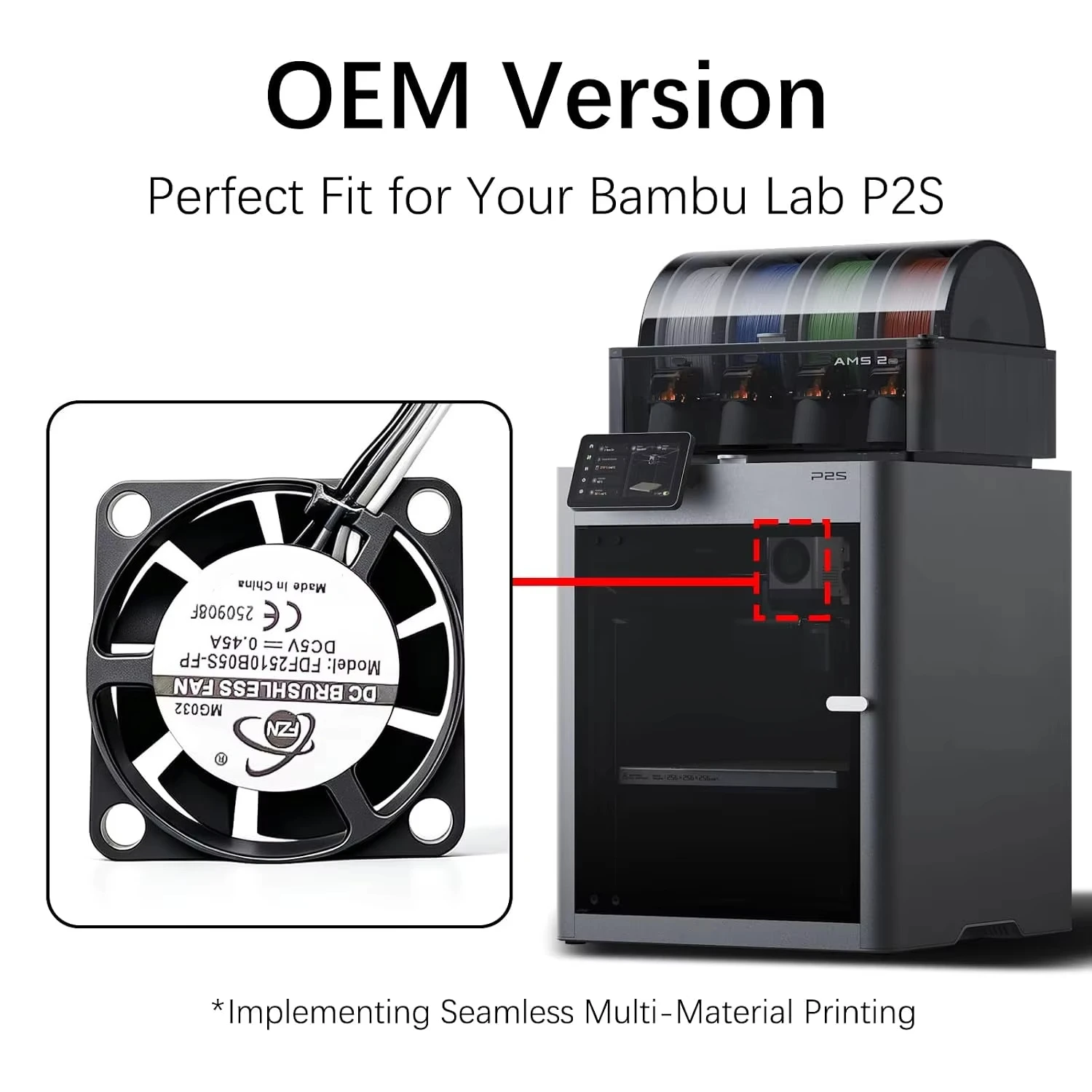 For BambuLab 3D Printer P2S Hotend Cooling Fan – Dual-Nozzle System, Manages Heat Creep and Clogs, Closed-Loop Speed Control