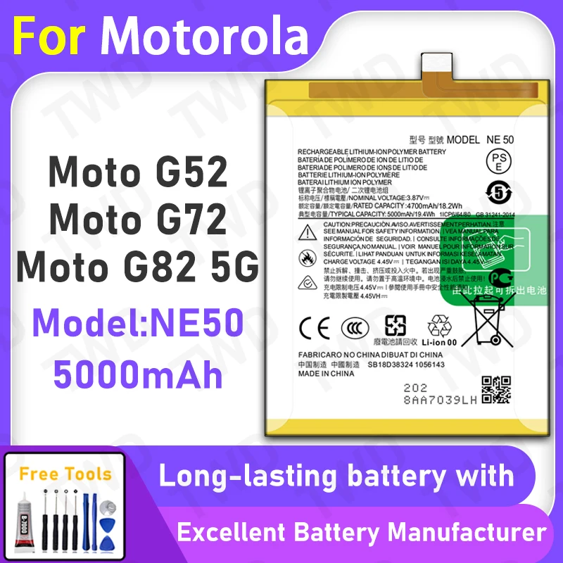 

100% New 5000mAh NE50 Battery For Motorola Moto G52/Moto G72/Moto G82 5G Replacement Bateria+Free Tools