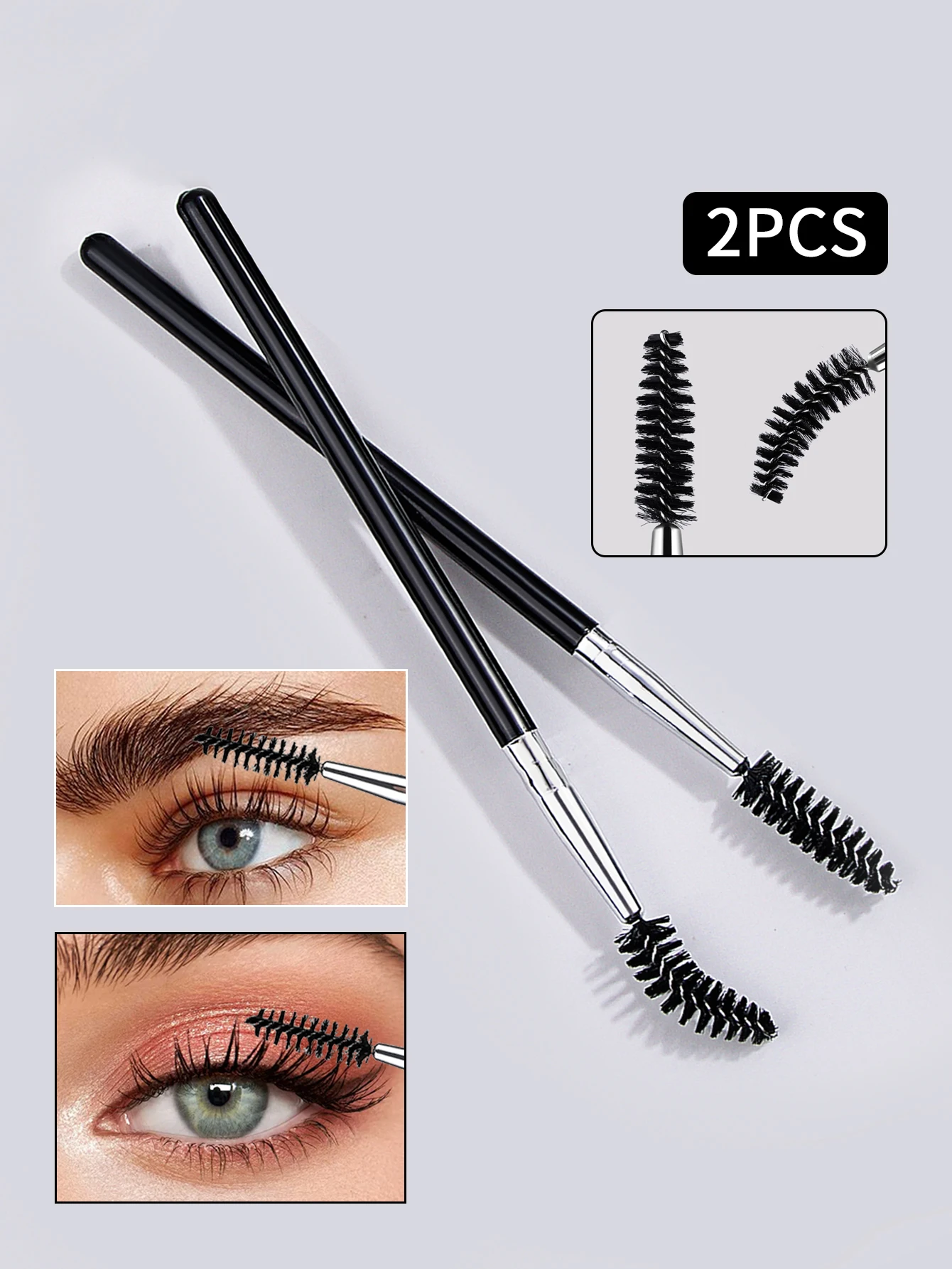 2PCS Spoolie Brush Set,Flexible Curved Spiral brush For Wild Eyebrow Styling & Clump-Free Eyelash Separation Cosmetic Tool