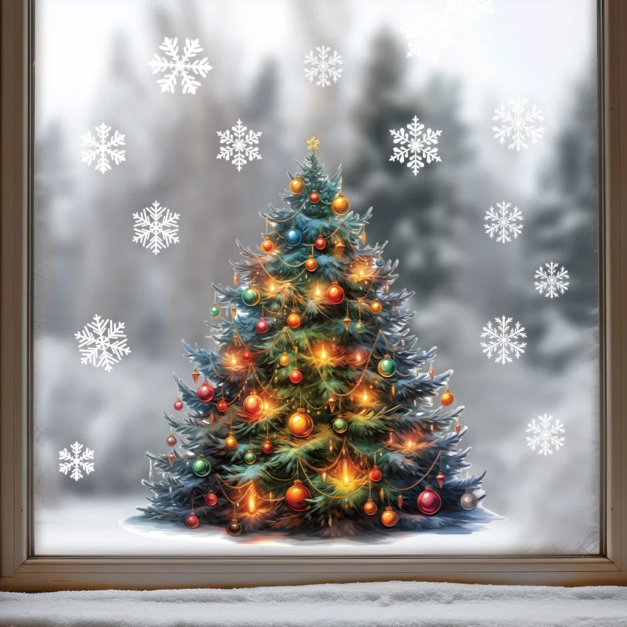 Christmas Cartoon Christmas Tree Photo Window Sticker Self-adhesive Wall Sticker Double-sided Visual Glass Decorative Sticker