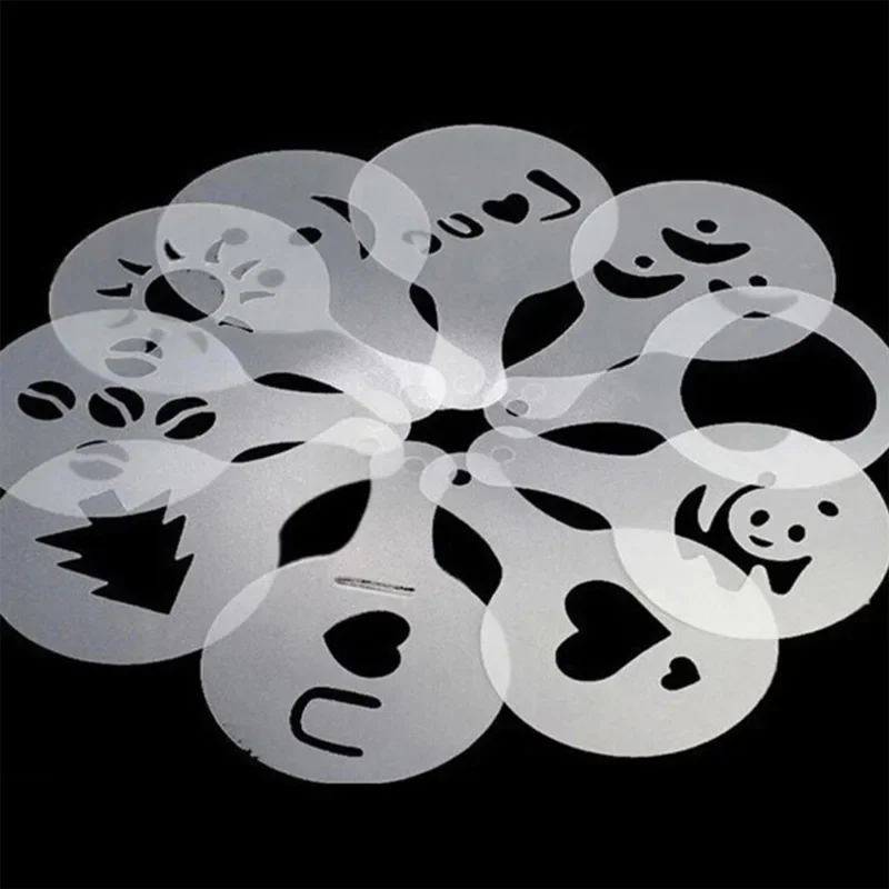 16Pcs Coffee Milk Barista Cappuccino Stencil Mold Cupcake Stew Pad Duster Spray Tools Cake Decorating Templates