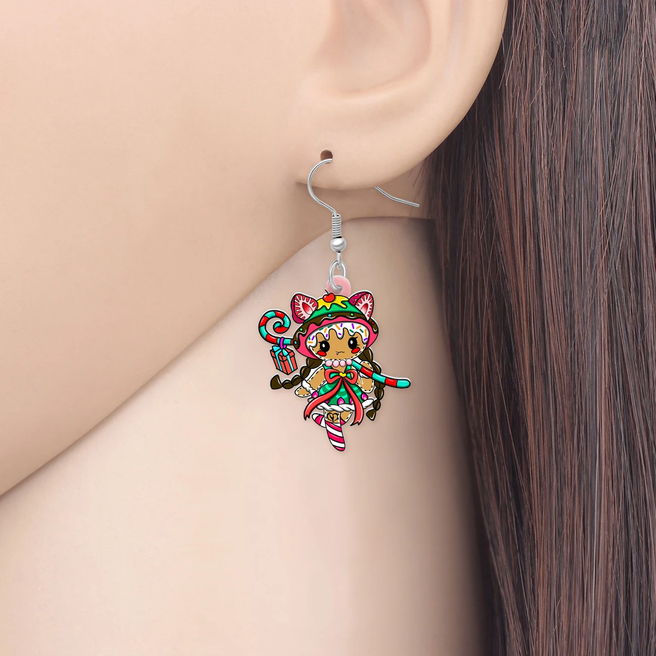 BONSNY Acrylic Cute Gingerbread Earrings Kawaii Cartoon Candy Doll Dangle Drop Sweet Jewelry Xmas Gifts For Women Girls Teens