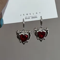 Y2K Goth Heart Cross Star Pendant Earrings Women Red Zircon Love Dangle Earring Gothic Irregular Tassel Earrings Fashion Jewelry