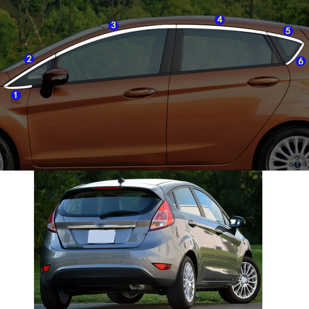 For Ford Fiesta Hatchback 2009 2010 2011 2012 2013 2014 2015 2016 Sticker Garnish Pillar Window Middle Strip Trim Frame Hoods