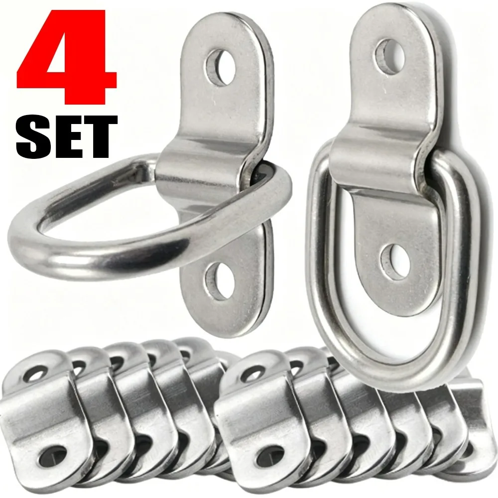4~1Set D Rings Tie Down Anchors Ring Pull Hook Stainless Steel Lashing Ring Load Fit for Car Boat Cargo Trailer Vehicles RV Van