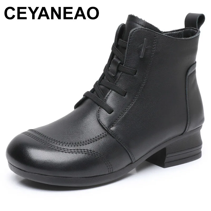 

2024 Spring Autumn Genuine Leather Single Boots Trendy Shoes Soft Sole Mid Heel Women's Retro Short Boots Winter Shoes