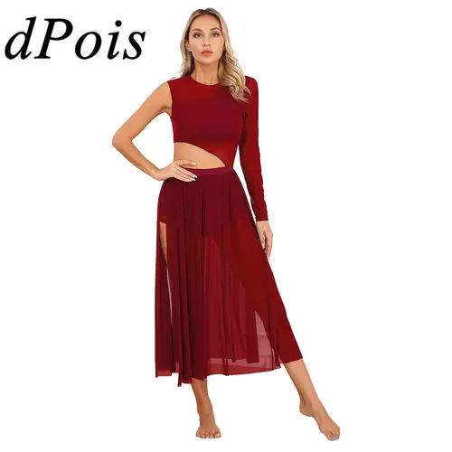 Traje de danza moderna lírica para mujer, vestidos de malla, Ropa de baile, leotardo de gimnasia de Ballet, vestido elegante de patinaje artístico para mujer