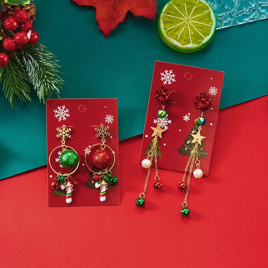 Exaggerated Christmas Holiday Earrings Women Bowknot Bell Big Hoop Pendant Ear Accessories Cute Party Festival Girl Gift Jewelry