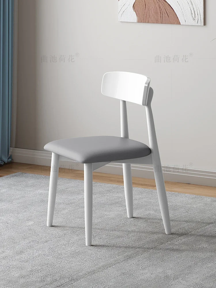 Cream wind solid wood dining chair household soft bag stool white luxury advanced sense Nordic leisure backrest chair