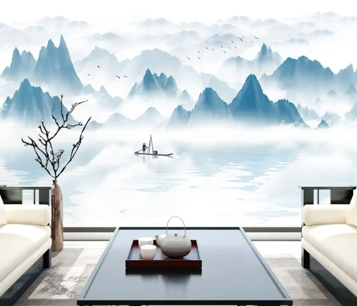 

Индивидуальные 3D-фотообои с синим пейзажем для гостиной, ресторана, клуба, KTV, бара. Современные персонализированные 3D-фрески.