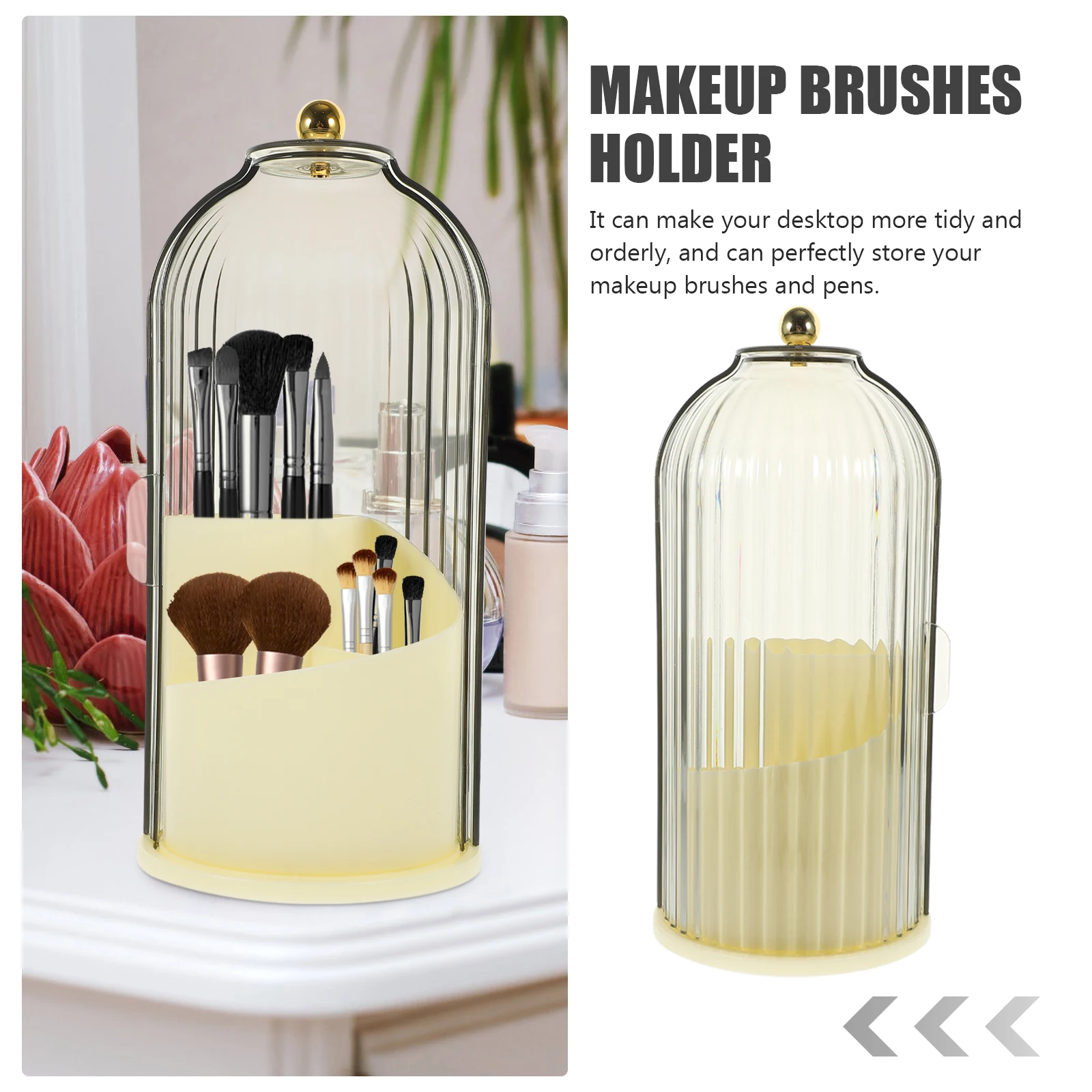 

Creative 360 Degree Rotating Clear Lid Brush Holder for Makeup Brushes Pens Storage Display Box White Transparent