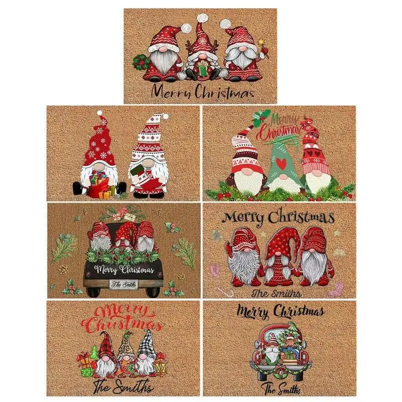 VIKAMA Rustic Christmas Gnome Welcome Mat Tomte Gnomes with Gifts Doormat Front Porch Entry Rug Xmas Holiday Home Decor