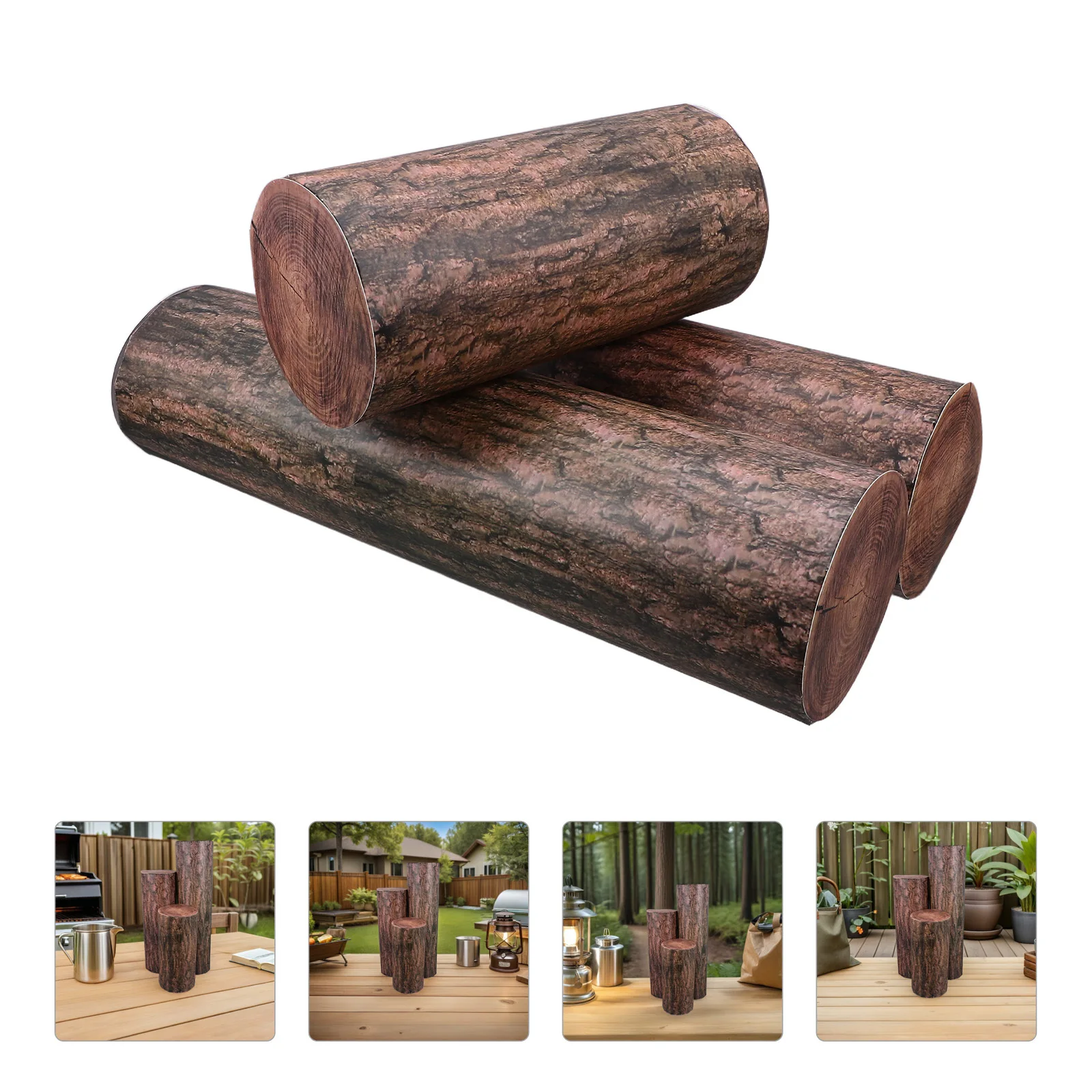 

3pcs Faux Tree Stump Decorations Simulation Farm Decor Realistic Wood Grain Table Centerpieces For Western Cowboy Party Wedding