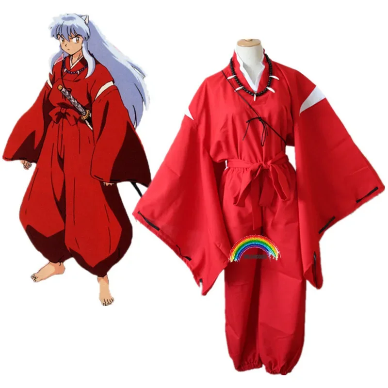 Anime Inuyasha Cosplay Costumes Red Japanese Kimono Higurashi Kagome Kikyo Sesshoumaru for Halloween Party Wigs Free wigcap OA81