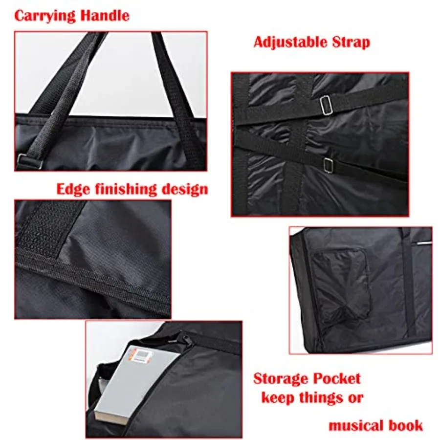 39 61鍵盤キーボードギグバッグ、電子ピアノケース、6mm厚パッド入り、調節可能なショルダートラベルストラップと収納ポケット付き、ブラック
