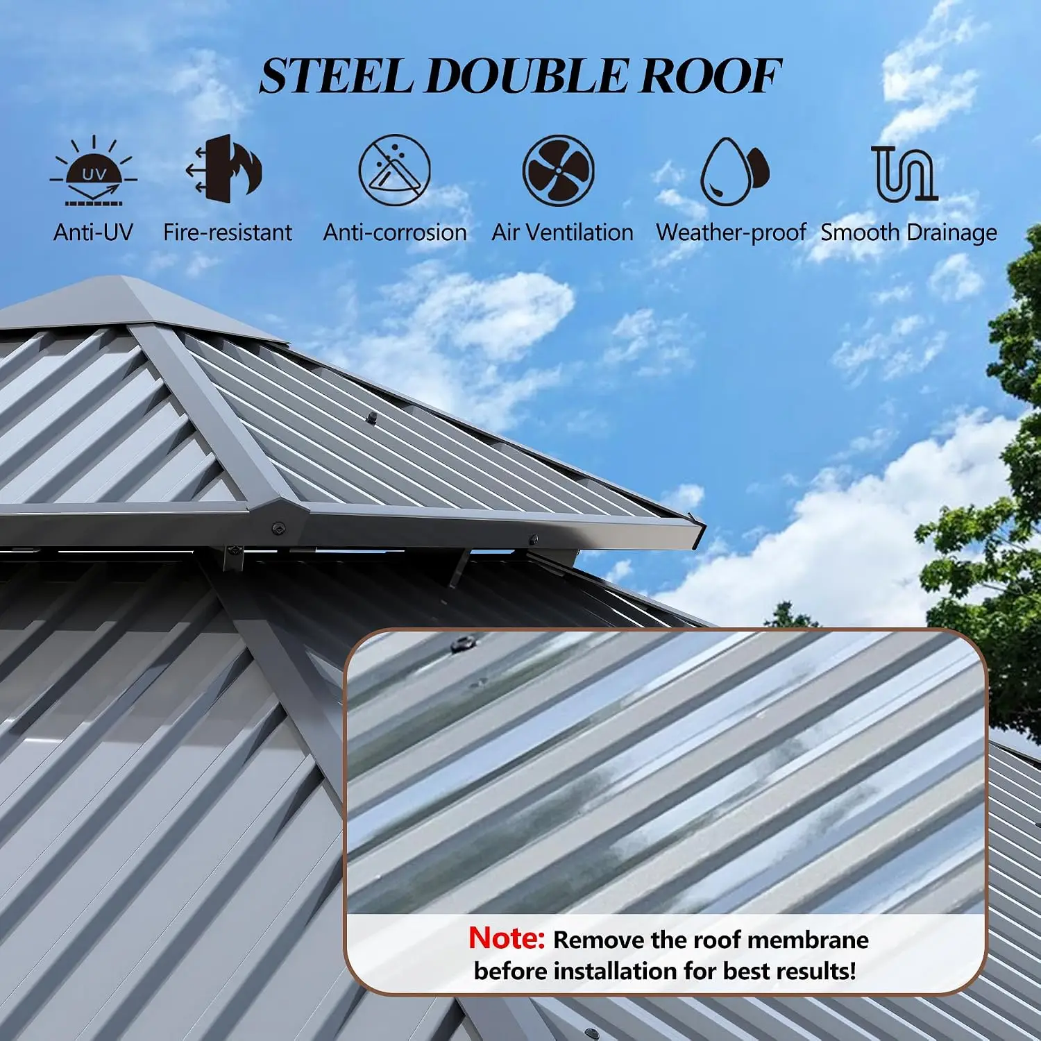 8x8FT Outdoor Hardtop Gazebo Double Roof Aluminum Steel Top Breathable Netting Privacy Curtain Garden Backyard, Customized