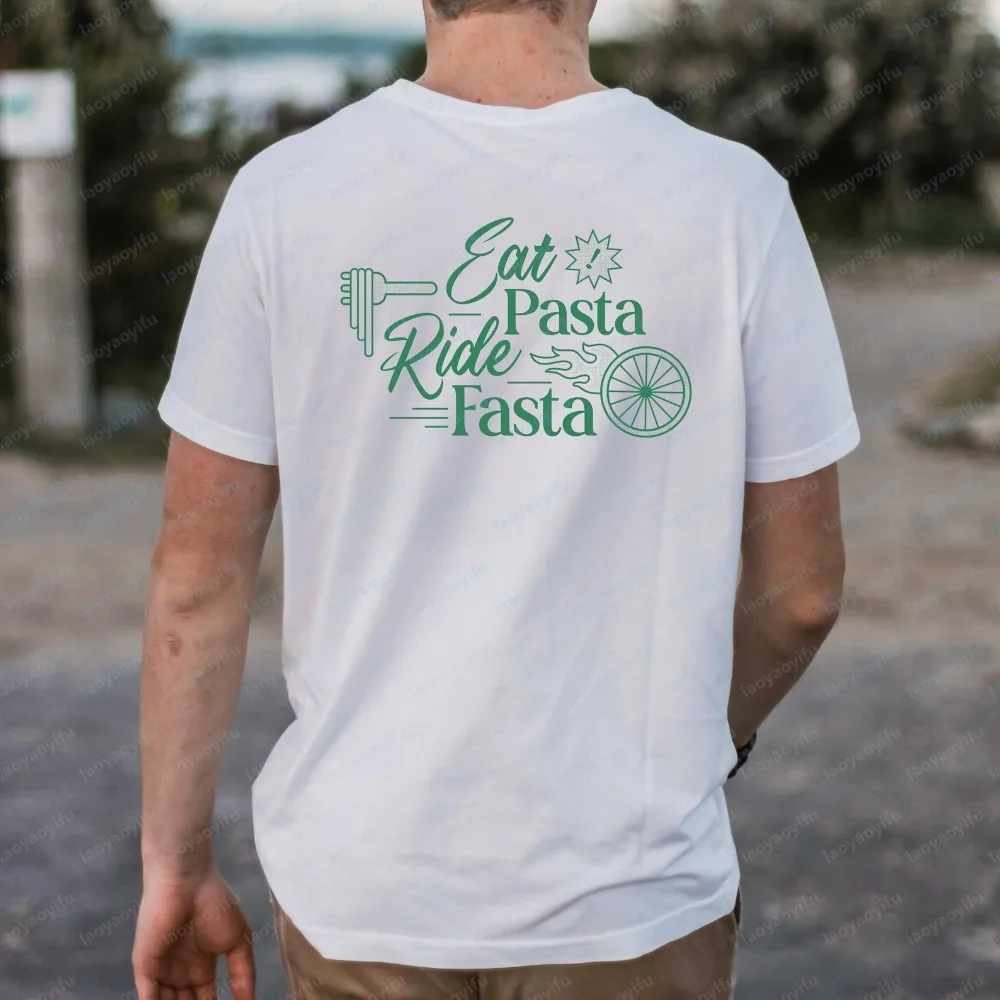 White Roadbike Cotton T-Shirt Eat Pasta Ride Fasta Cycling Triathlon Training Camp Endurance Sport Graphic T Shirts Men Clothing