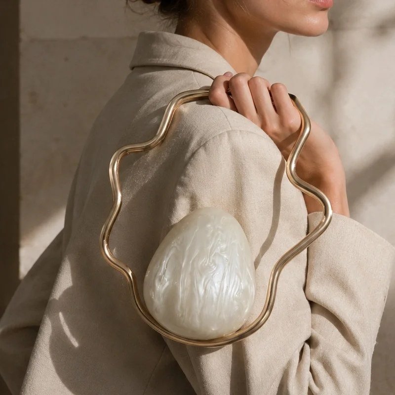 Women mini Acrylic egg bag cute pearl Evening Clutch Bag with gold frame for Wedding Party Luxury purse And Handbag Designer