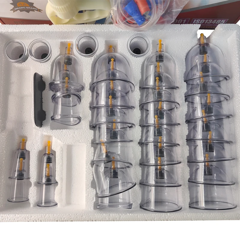 32 Cups Chinese Vacuum Cupping Set with Suction Pump for Cupping Therapy & Body Relaxation Massage Pull Out Vacuum Apparatus