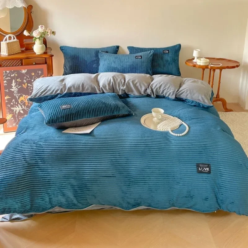 厚い冬無地ベルベット布団カバー暖かさ掛け布団カバーダブルソフトキルトカバーツインクイーンキング寝具セット 150x200cm