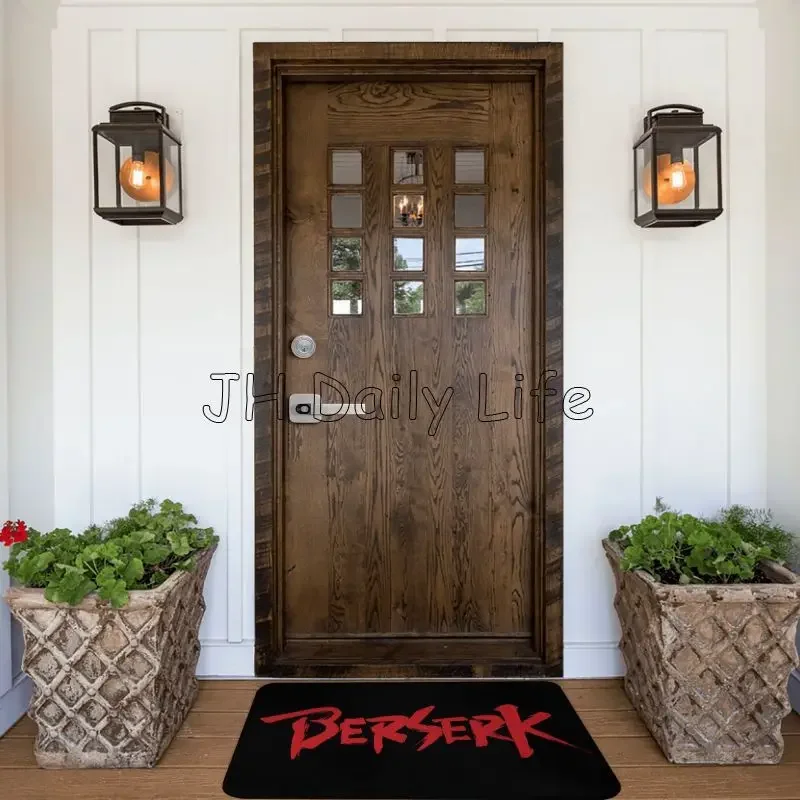 Japan Anime Berserk Print Welcome Mat for Front Doormat Home Floor Mats Non Slip Carpet Indoor Flannel Rug for Bathroom Bedroom