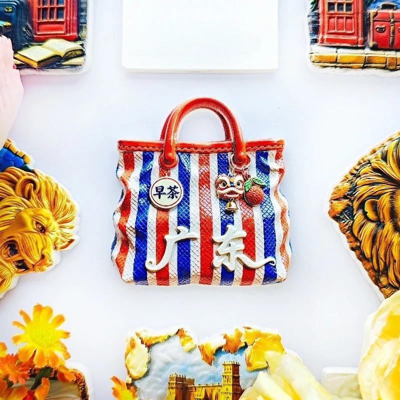 Guangdong Lion Fridge Magnet - Authentic 3D Woven Head Pendant Souvenir Unique Folk Art Gift for Travel & Festive Home Decor
