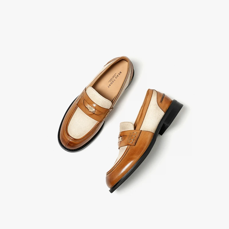 BEAUTODAY Moccasin Loafers Women Genuine Leather Slip On Round Toe Patchwork Ladies Vintage Penny Shoes Handmade 26250