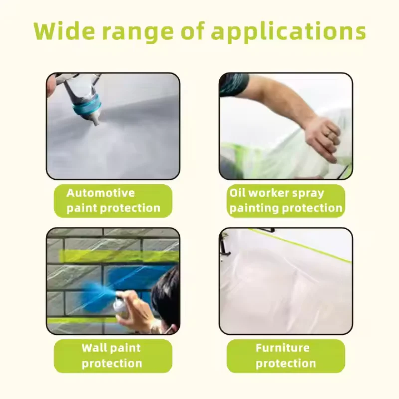 Green Pre‑Taped Masking Film, Painters Plastic Drop Cloth with Green Masking Tape, Dust‑Proof Paint Shielding Film for Painting