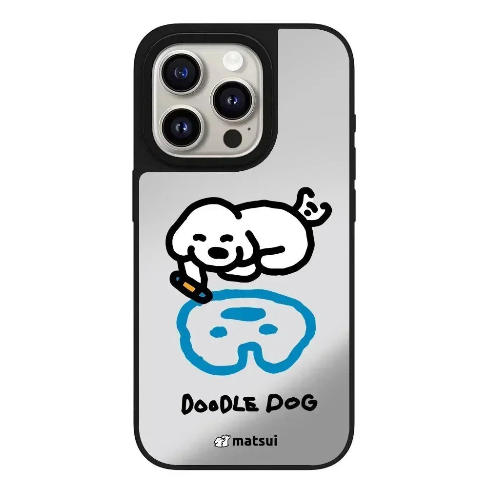 

Creative Cartoon White Dog Magnetic Mirror Surface Phone Case Cover for IPhone 12 13 14 15 16 17 Pro Max Case
