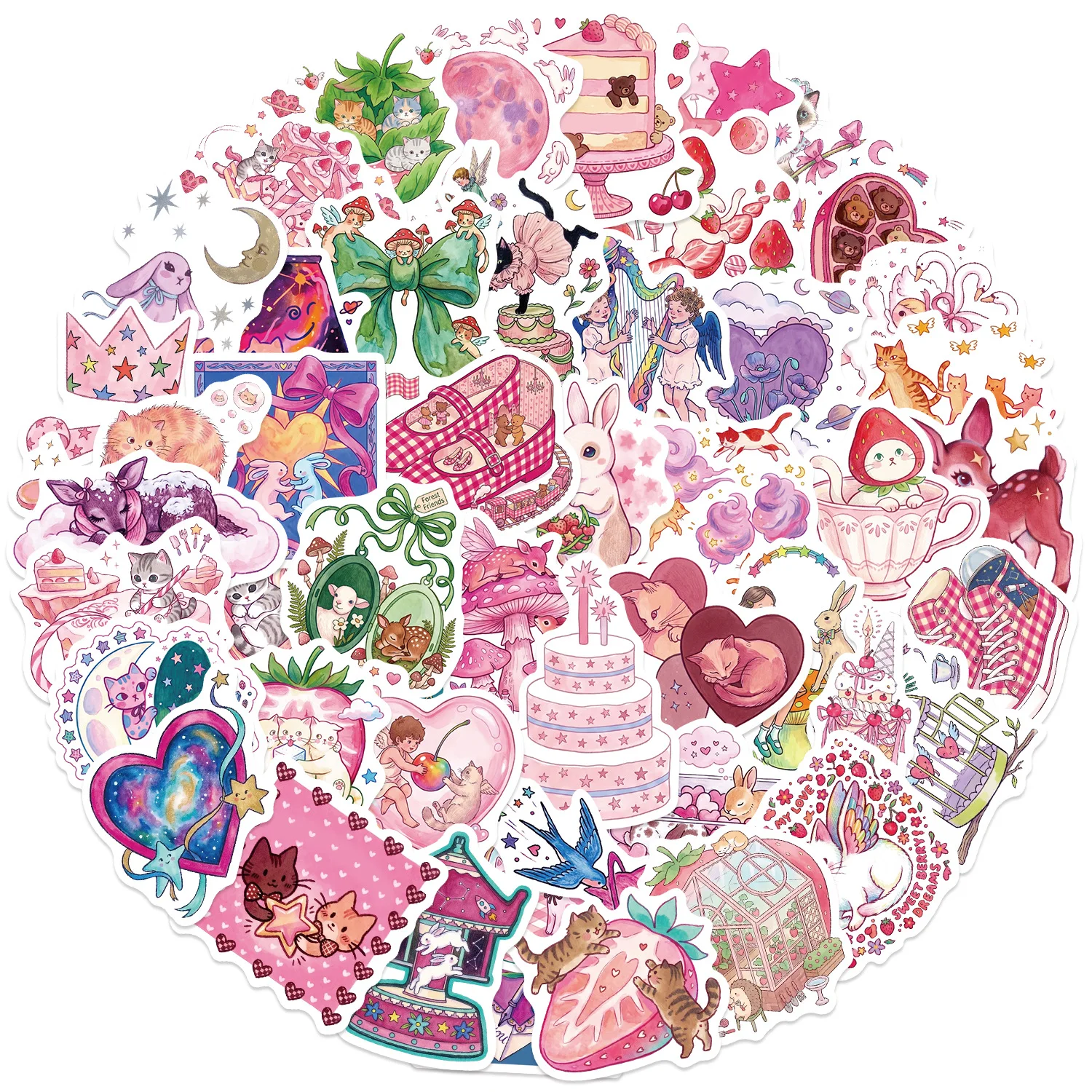50-100Pcs Cartoon Pink Fairy Tale Graffiti Stickers Waterproof Vinyl Decals for Guitar Notebook Luggage Laptop