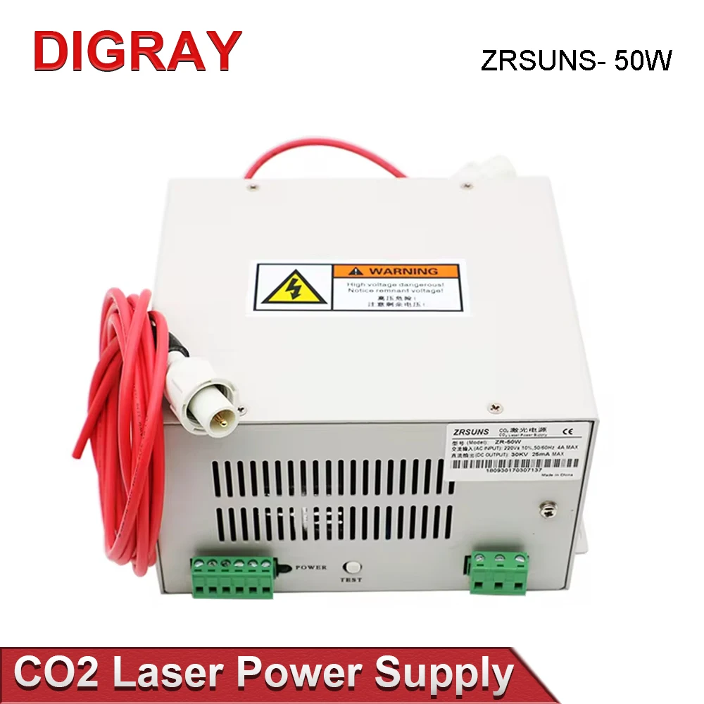DIGRAY ZRSUNS-50W Laser Power Supply for 40W 50W Co2 Glass Laser Tube Engraving and Cutting Machine 2 Years Warranty.