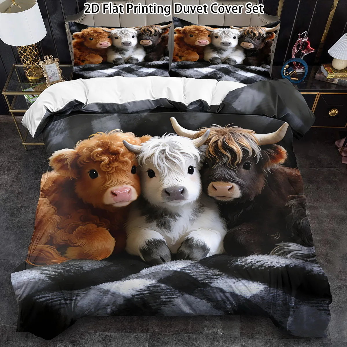 Highland Cow Duvet Cover Set Multi Size Quilt Cover Queen Size Bedroom Bedding Decoration Machine Washable Adult Boy Girl Bedroom