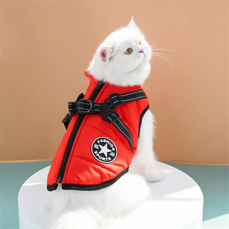 Pet Dog Coat with Harness Winter Cat Waterproof Coat Zipper Dog Jacket with Reflective Harness for Smal Medium Large Dogs