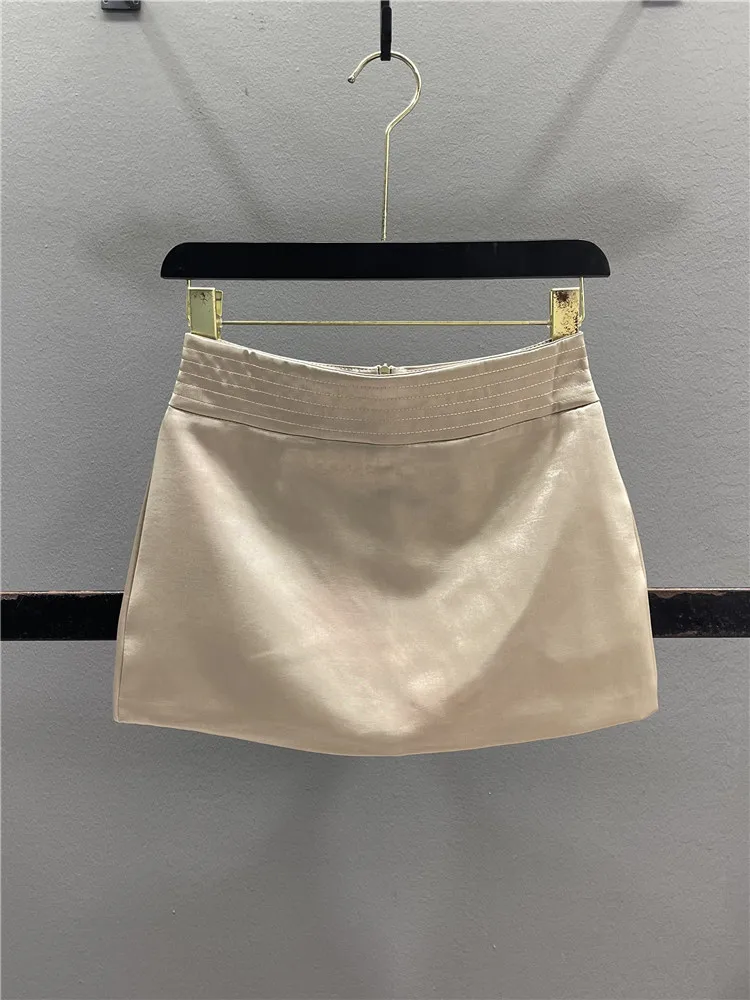 Silk Half Skirt Women's Slimming Prevent Exposure Pure Desire Short Skirt Casual Anti-static mid Waist Zipper Style A-Line Skirt
