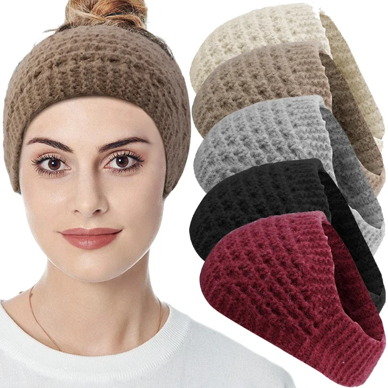 Wool Knitted Warm Headbands Women\'s Autumn Winter Wide Edge Headscarf Ladies Solid Soft Outdoor Windproof Hair Band Neckerchief