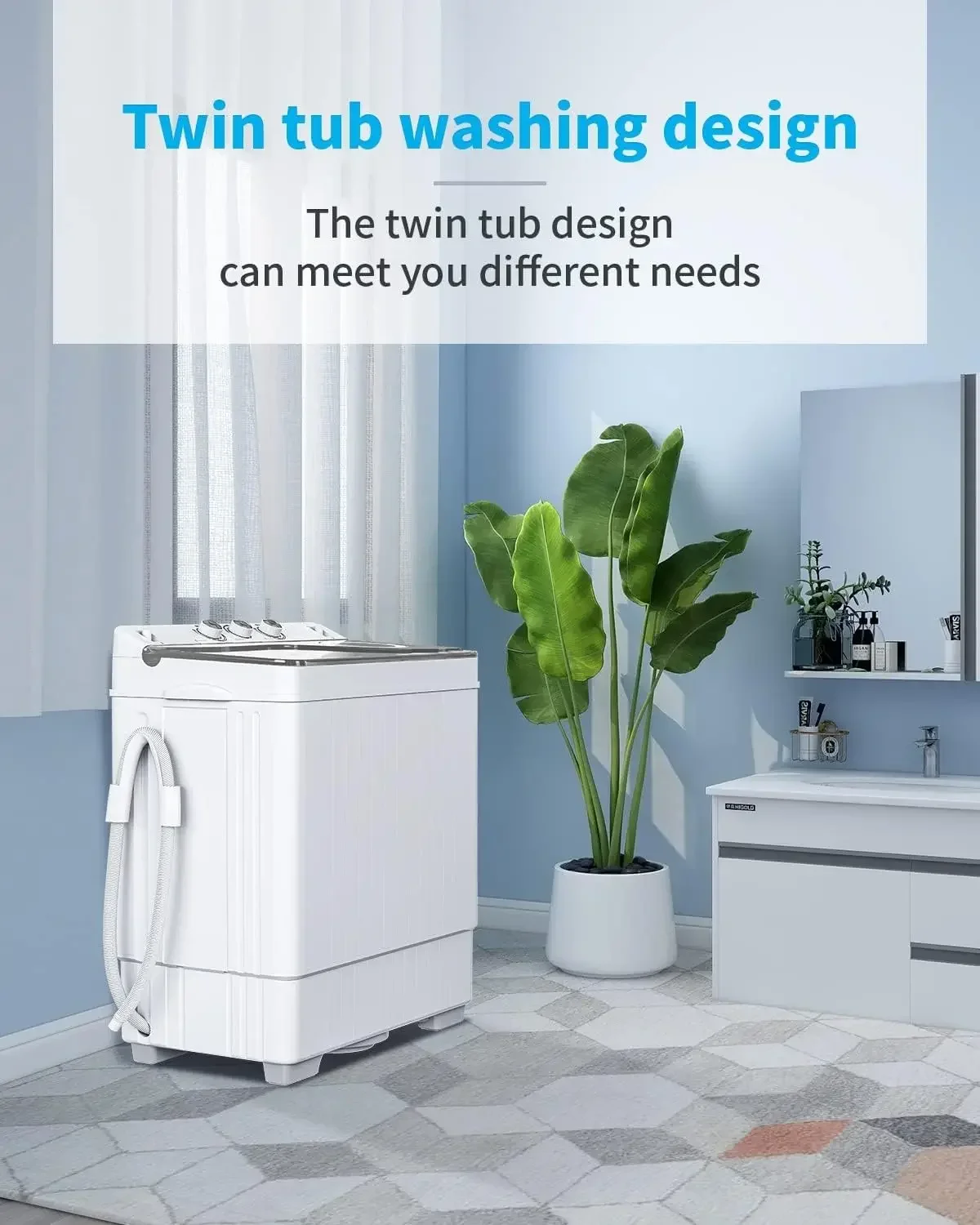 26Lbs Portable Washing Machine and Dryer, Twin Tub Portable Washer Dryer Combo with Drain Pump, Semi-Auto 18Lbs Washer Mini