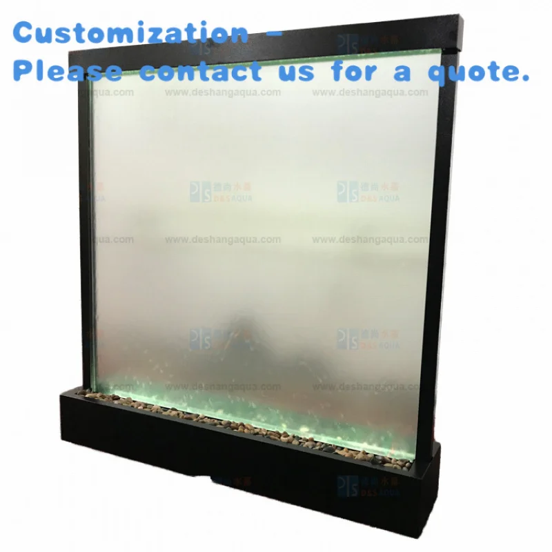 

custom.1.8meters Wide by 1.9 Meters High Black Powder Coated Frame Stainless Steel Frosted Glass Indoor Waterfall Fountains Wat