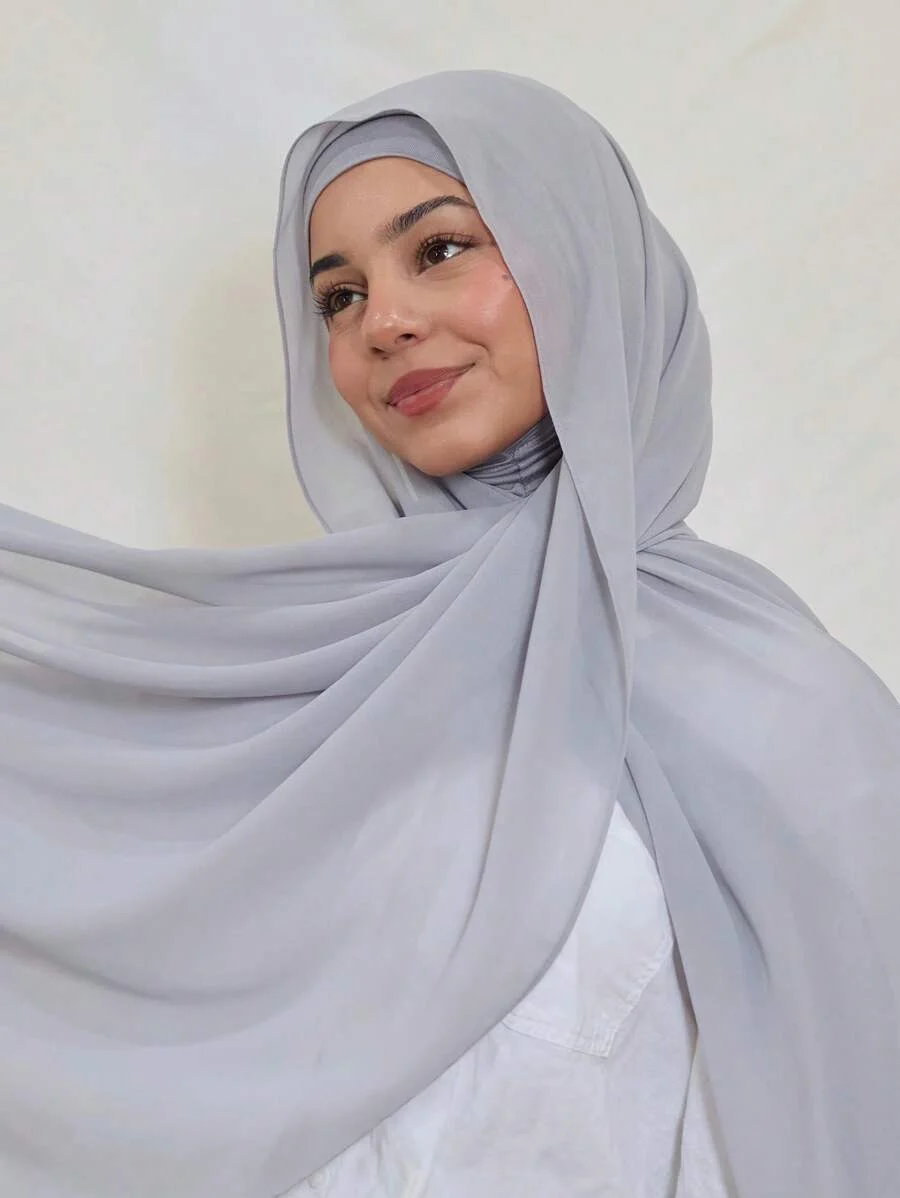 2pc/set Instant Chiffon Hijab With Modal Undercap Basic Stretchy Pullover Headscarf Outdoor Thin Breathable Sunscreen Head Wrap