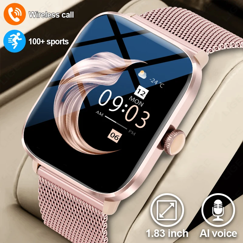 

LIGE женские умные часы 1,83-дюймовый сенсорный экран браслет сердечного ритма спортивный фитнес-трекер женские умные часы для Android IOS + подарок