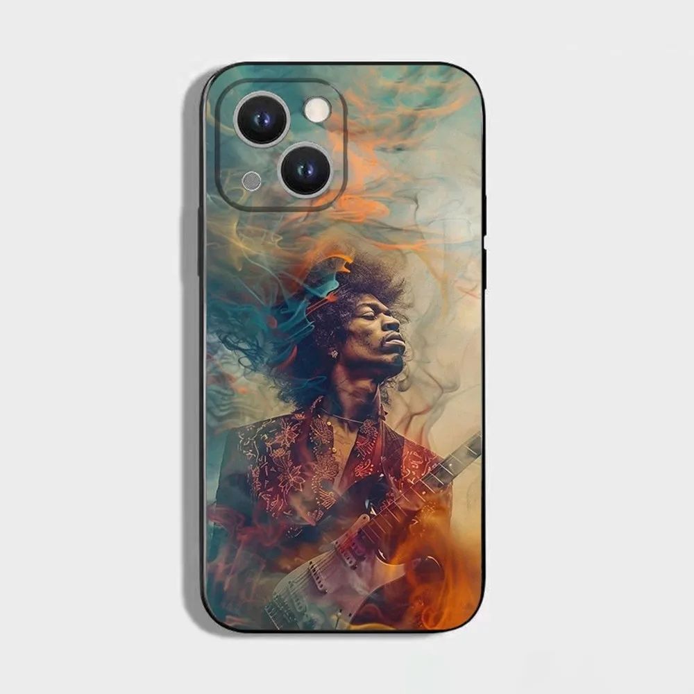 Guitarist J-Jimi H-HendrixS Phone Case For iPhone 16,15,14,13,12,11 Plus,Pro Max,XS,X,XR,SE,Mini,8,7,Soft Silicone Black Cover