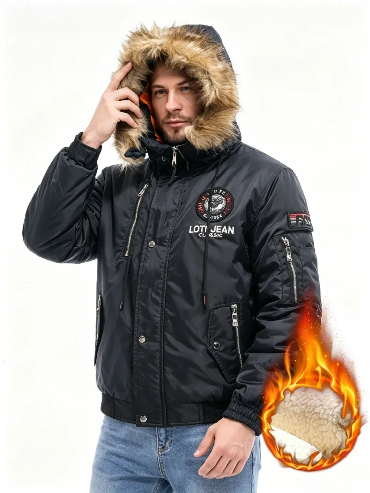 Men's Black Red Padded Oversized Jacket Outdoor Casual Down & Parkas Coat Plus Velvet Thick Brand Keep Warm Winter